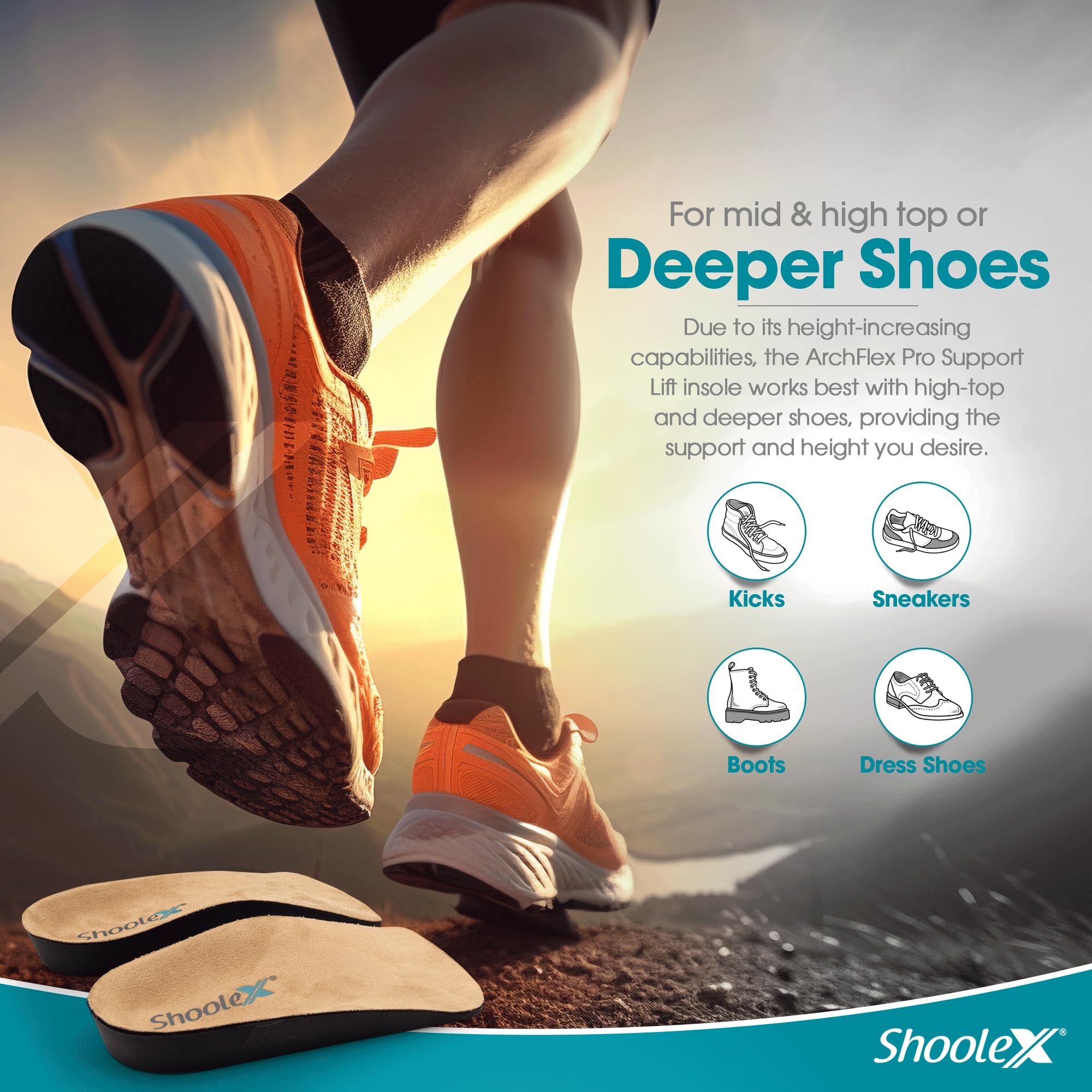 Shoolex 3/4 Adjustable Heel Lifts Insoles for Achilles Tendonitis, Leg Length Discrepancy, Arch Support, Heel Pain, Plantar Fasciitis, Men, Women (Large)